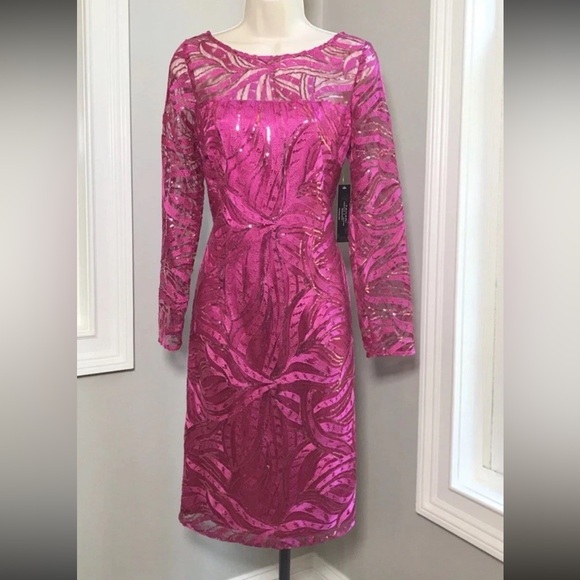 Tahiti by Arthur S Levine fuchsia embroidered mesh sequins dress size 6 NWT - Picture 1 of 12